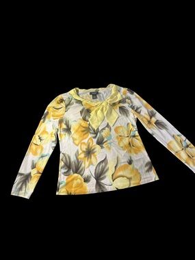 Peck & Peck Watercolor Floral Long Sleeve Bow Top M